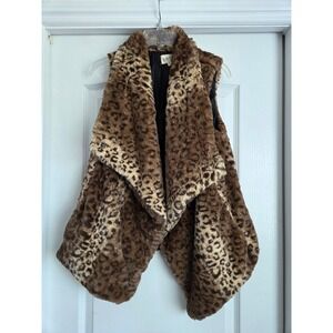 Jolt Faux Fur Leopard Convertible Vest‎ Drape or Snap Front Sleeveless Sz M Y2K